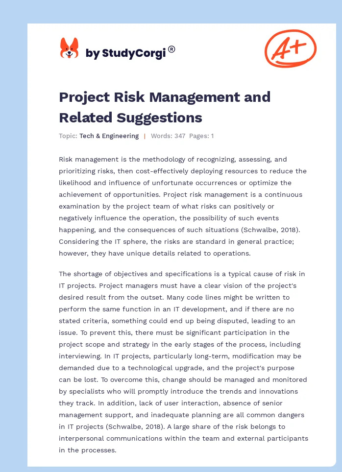Project Risk Management and Related Suggestions. Page 1