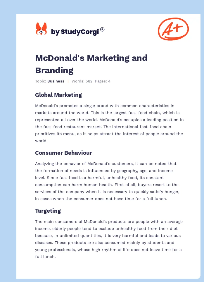 McDonald's Marketing and Branding. Page 1