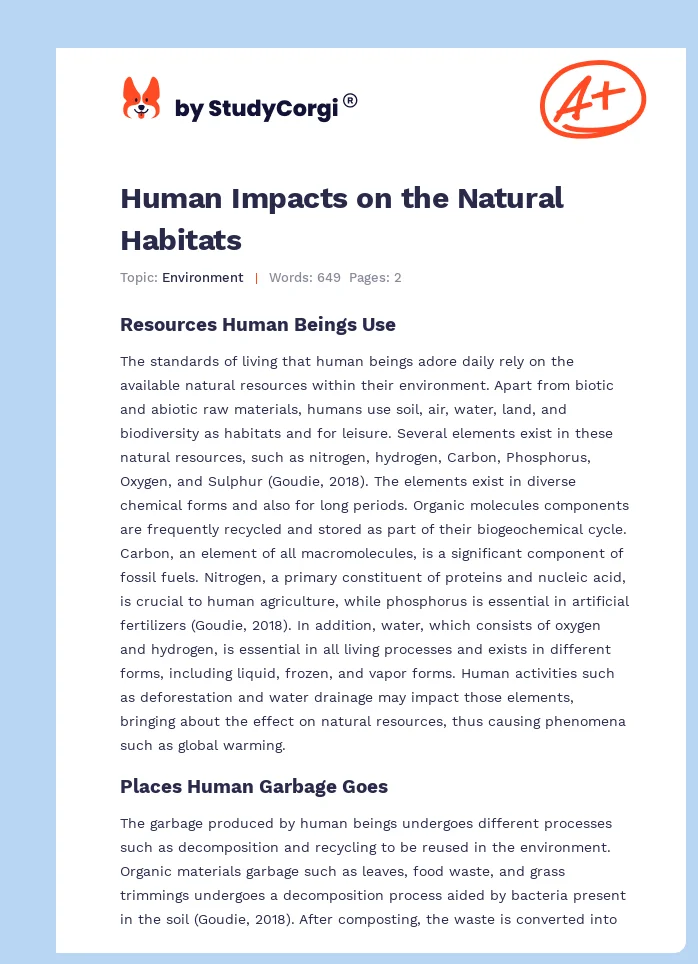 Human Impacts on the Natural Habitats. Page 1