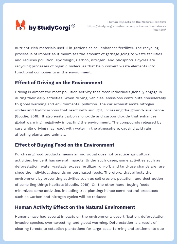 Human Impacts on the Natural Habitats. Page 2
