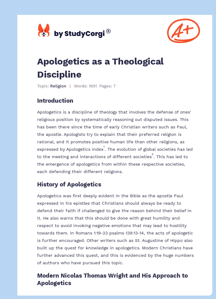 Apologetics as a Theological Discipline. Page 1