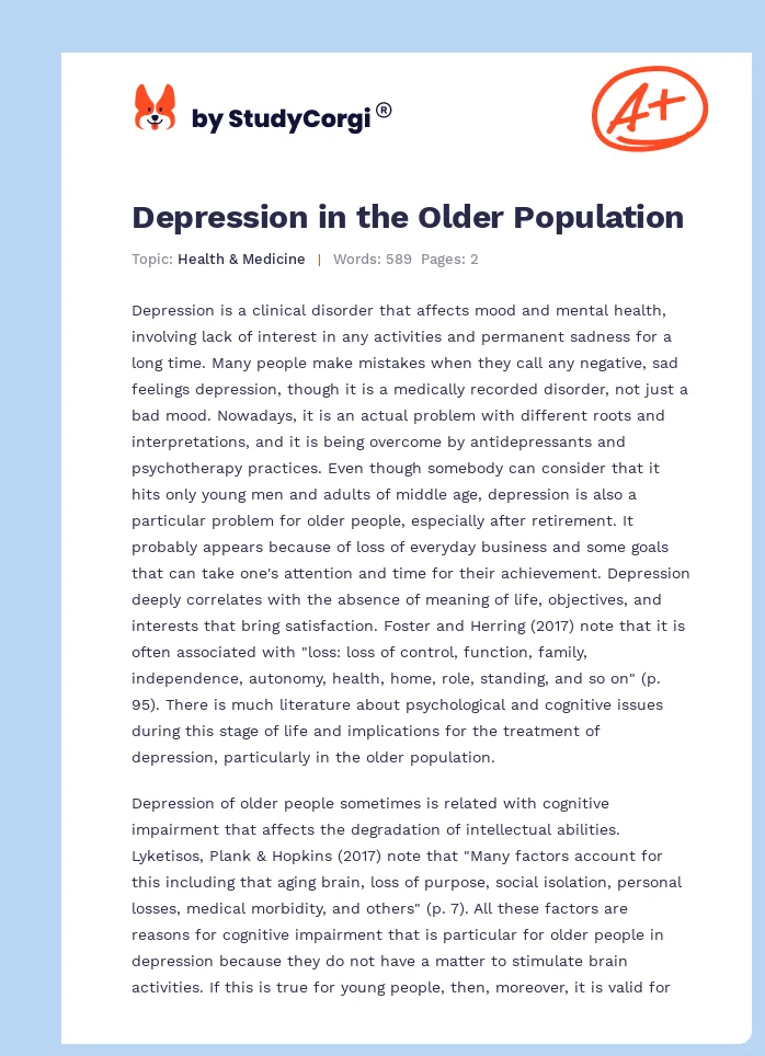 Depression in the Older Population. Page 1