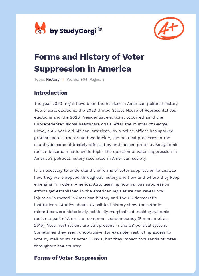 Voter Suppression in the United States. Page 1