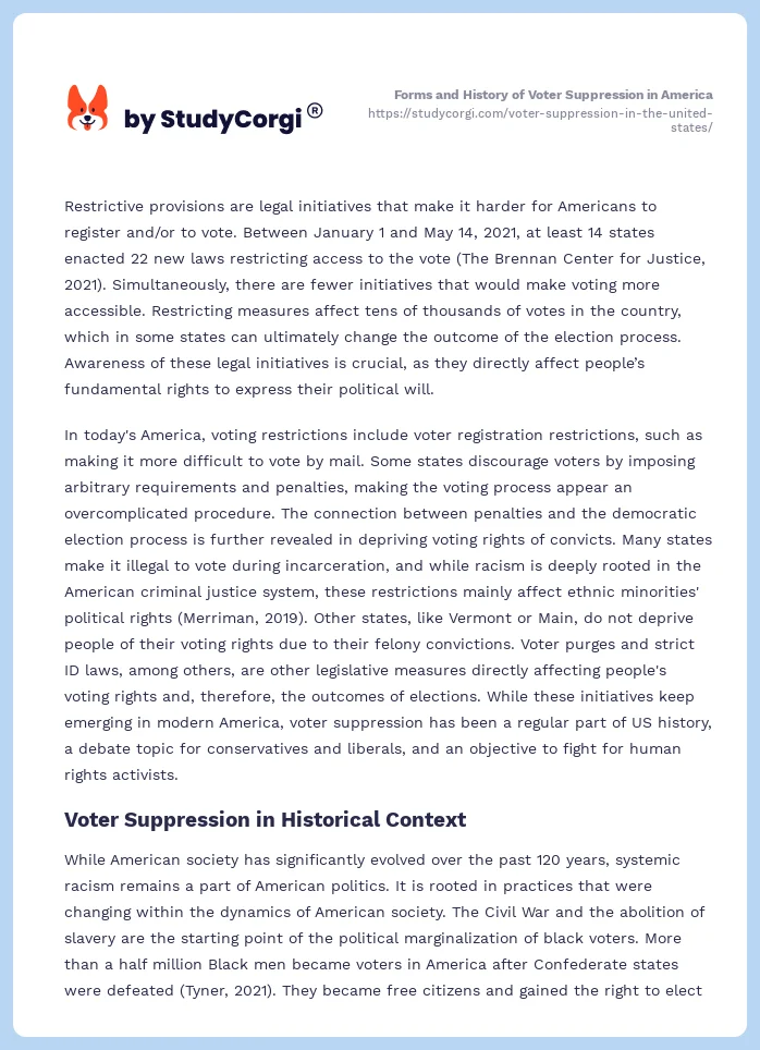 Voter Suppression in the United States. Page 2