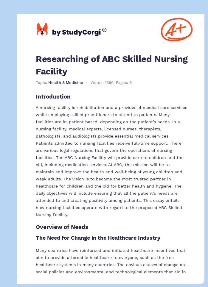 Researching of ABC Skilled Nursing Facility. Page 1