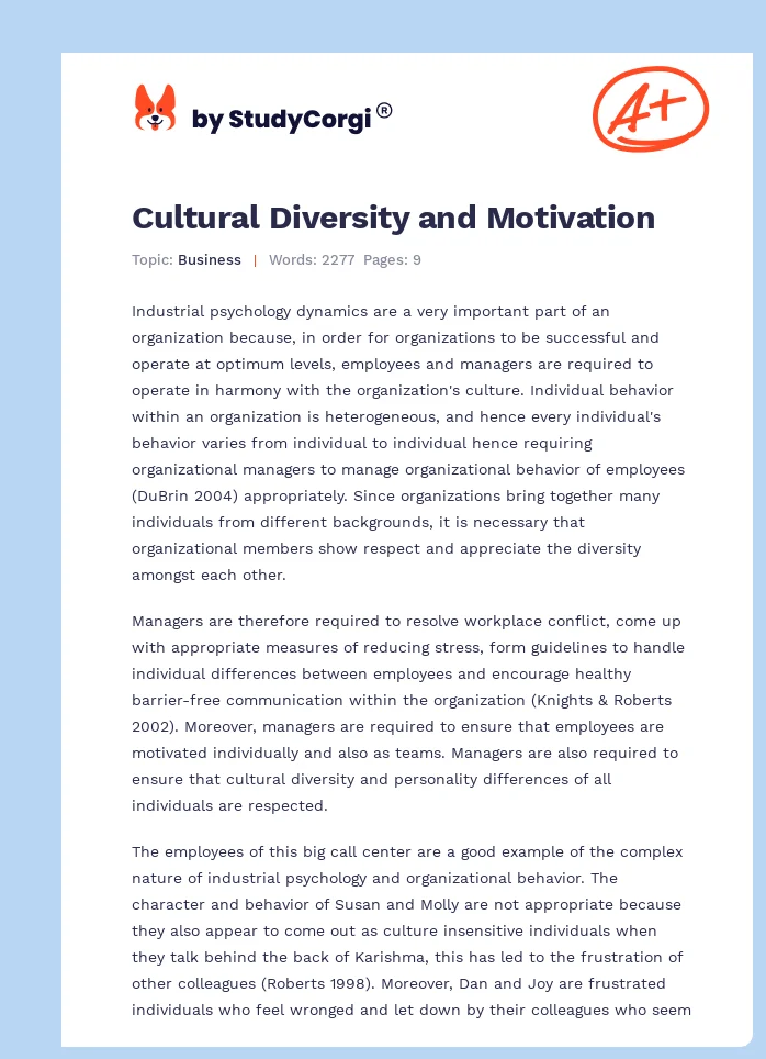 Cultural Diversity and Motivation. Page 1