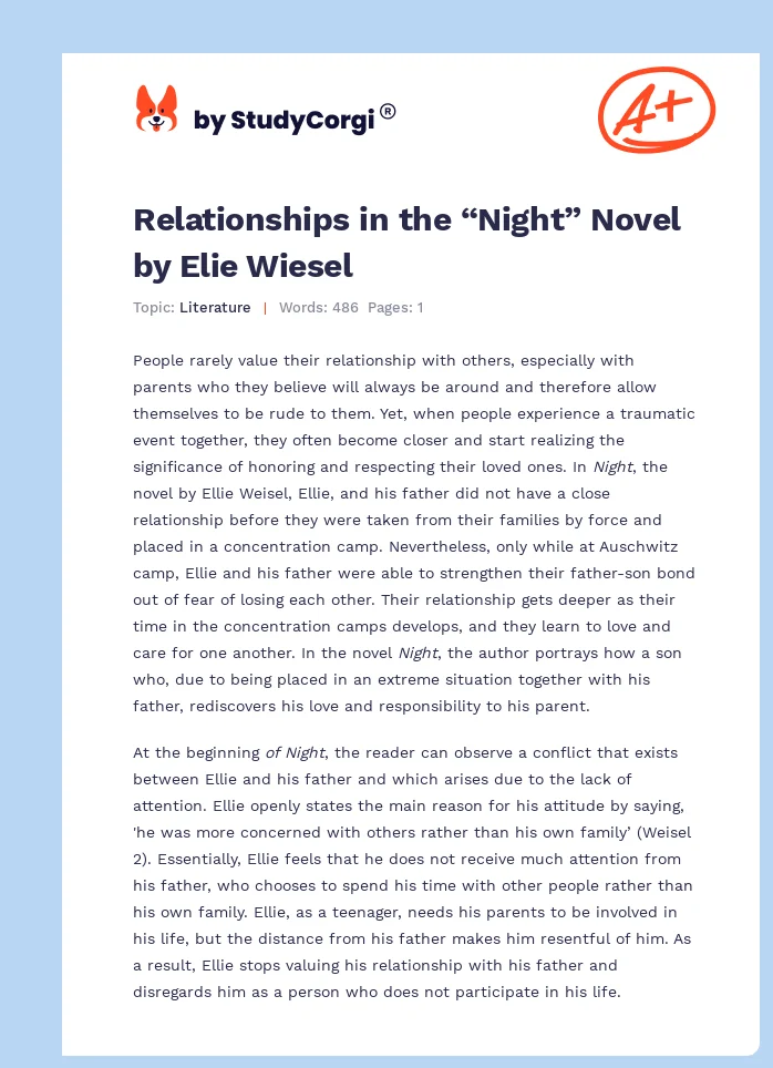 Relationships in the “Night” Novel by Elie Wiesel. Page 1