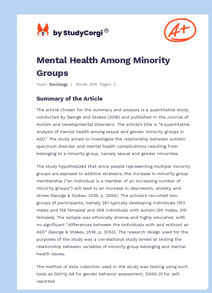 Mental Health Among Minority Groups. Page 1
