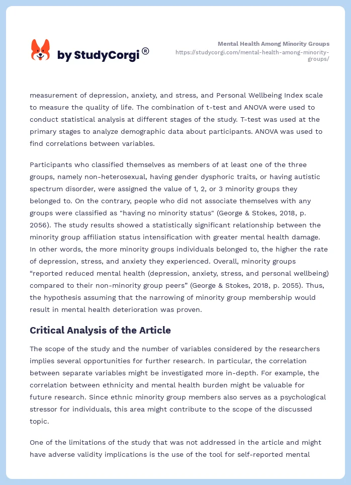 Mental Health Among Minority Groups. Page 2