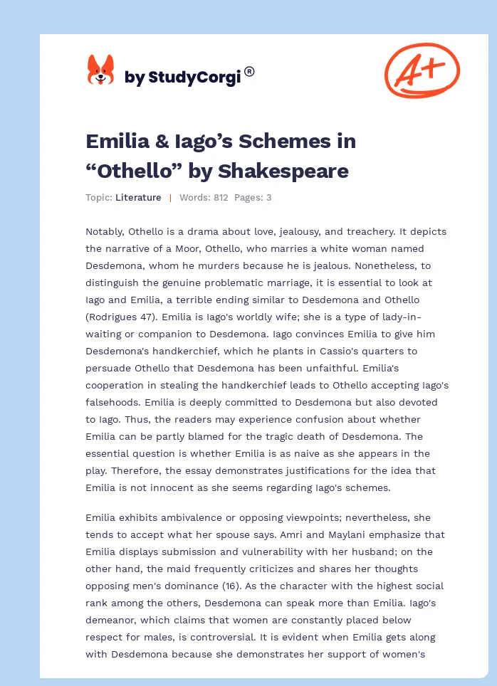 Emilia & Iago’s Schemes in “Othello” by Shakespeare. Page 1