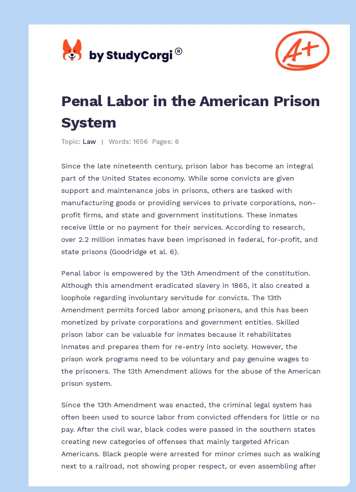 Penal Labor in the American Prison System. Page 1