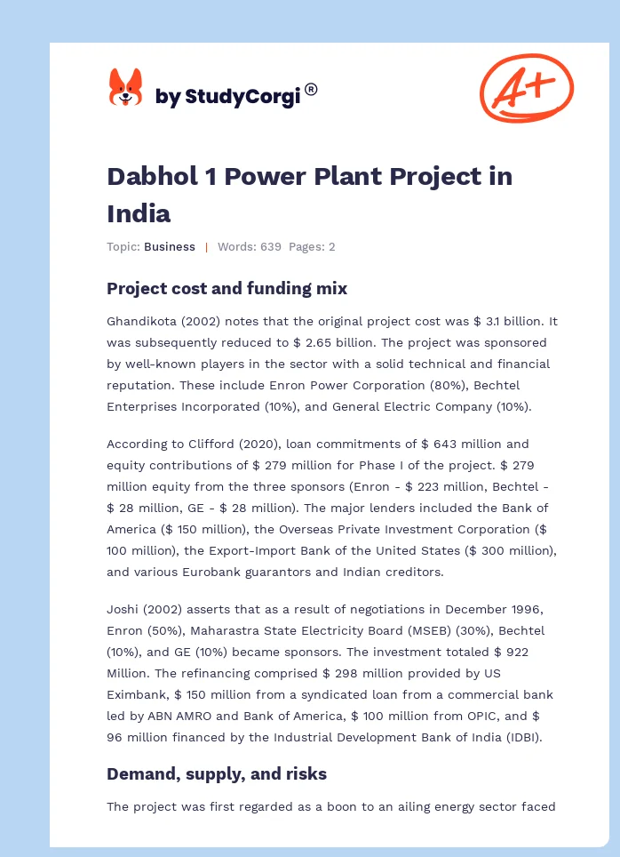 Dabhol 1 Power Plant Project in India. Page 1
