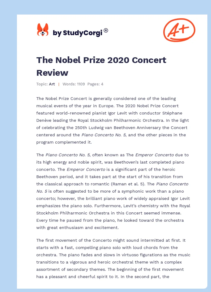 The Nobel Prize 2020 Concert Review. Page 1