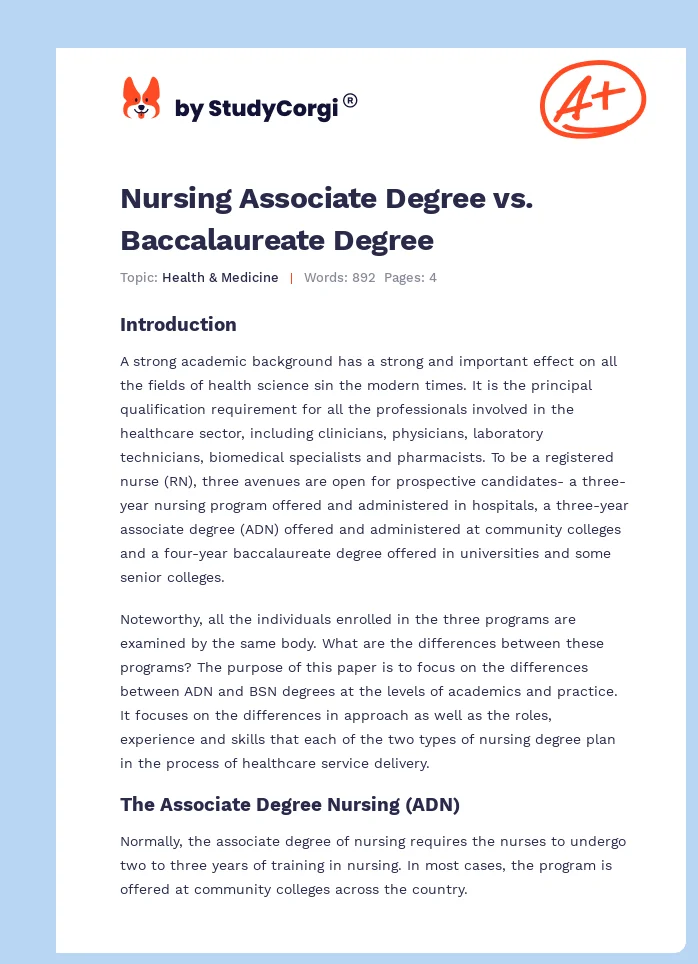 Nursing Associate Degree vs. Baccalaureate Degree. Page 1