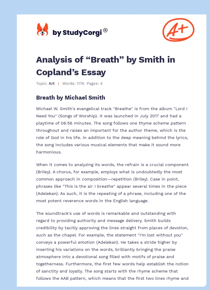 Analysis of “Breath” by Smith in Copland’s Essay. Page 1