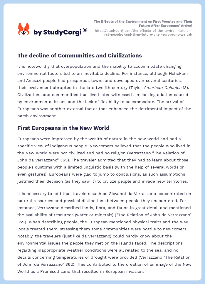 The Effects of the Environment on First Peoples and Their Future After Europeans’ Arrival. Page 2
