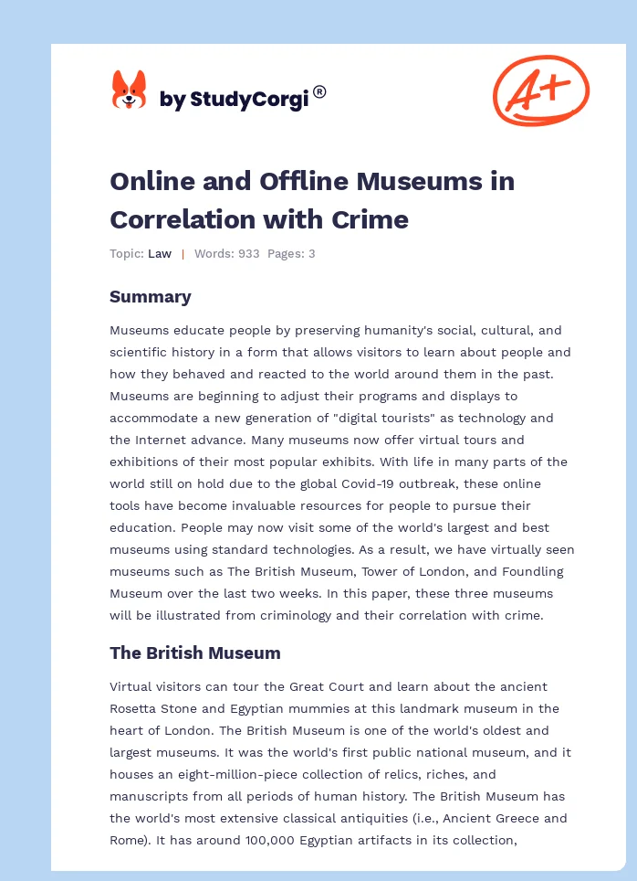 Online and Offline Museums in Correlation with Crime. Page 1