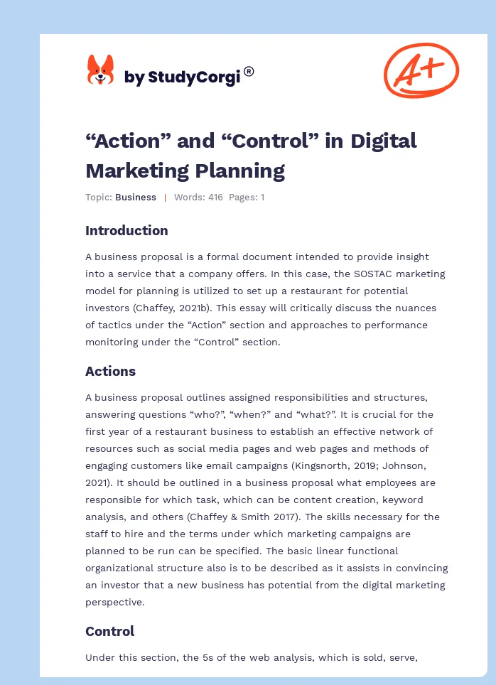 “Action” and “Control” in Digital Marketing Planning. Page 1