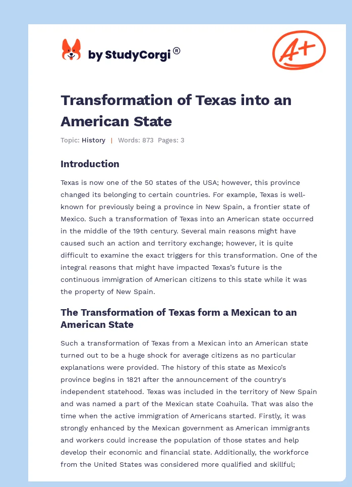 Transformation of Texas into an American State. Page 1