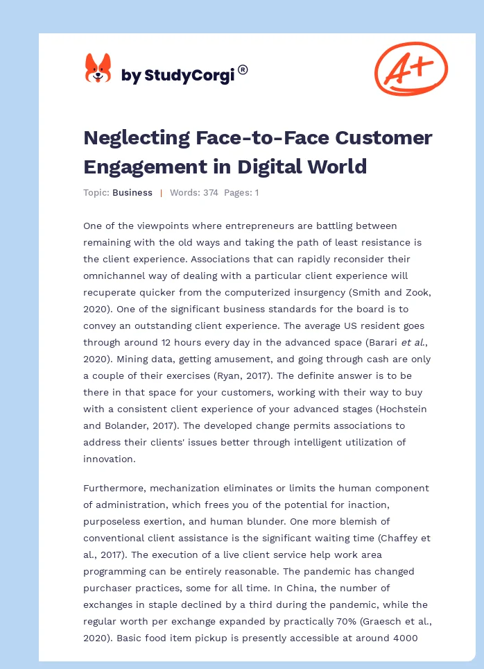 Neglecting Face-to-Face Customer Engagement in Digital World. Page 1