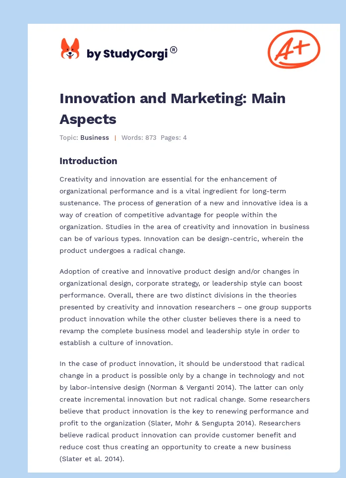 Innovation and Marketing: Main Aspects. Page 1