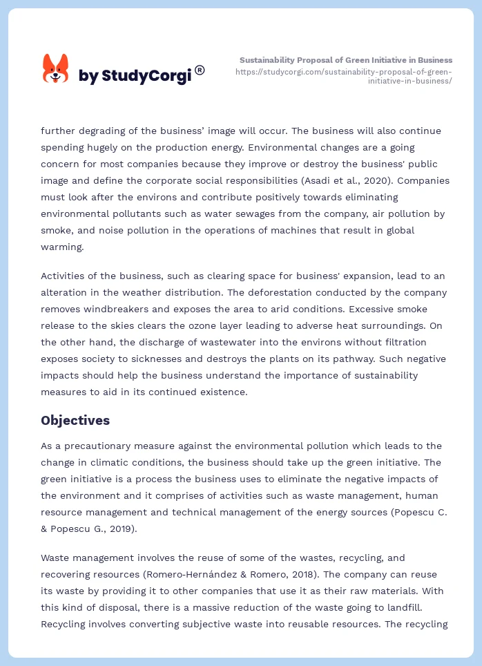 Sustainability Proposal of Green Initiative in Business. Page 2