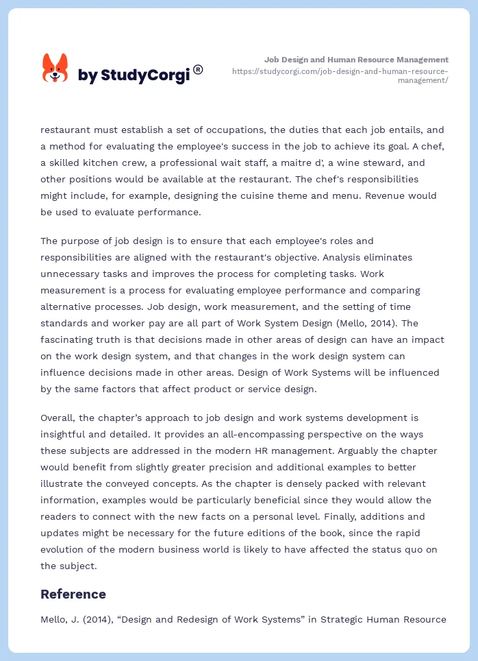 Job Design and Human Resource Management. Page 2