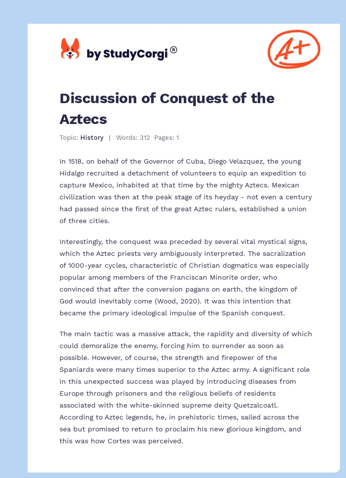 Discussion of Conquest of the Aztecs. Page 1