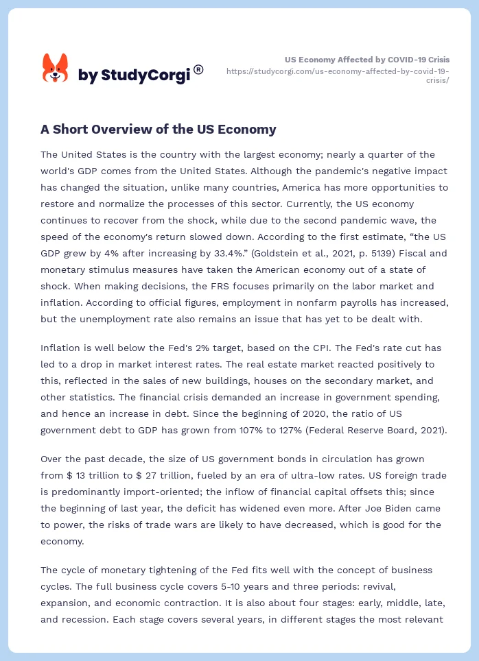 US Economy Affected by COVID-19 Crisis. Page 2