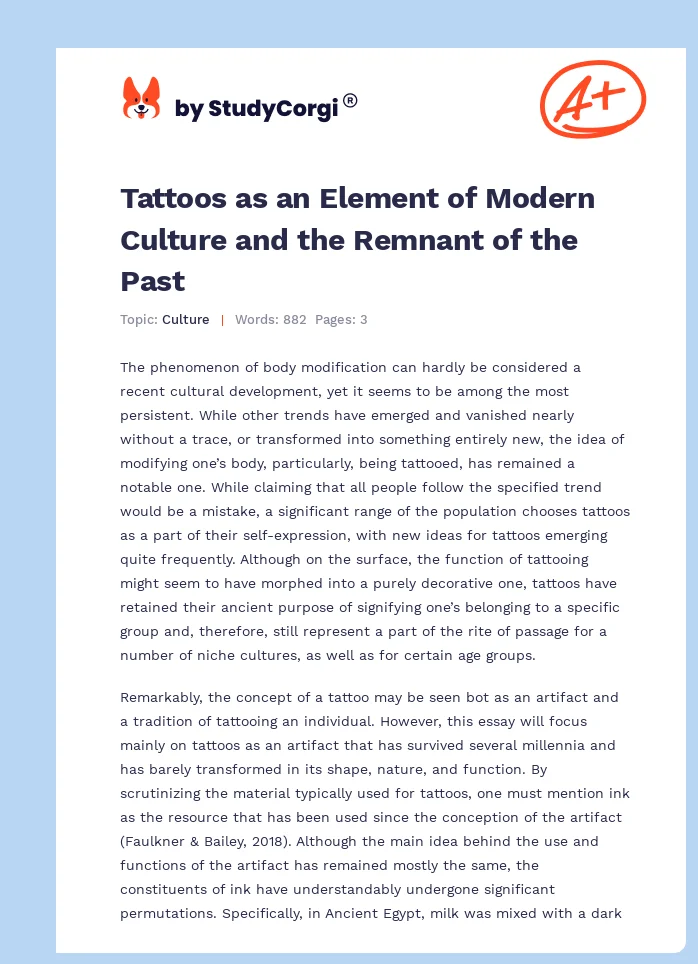 Tattoos as an Element of Modern Culture and the Remnant of the Past. Page 1