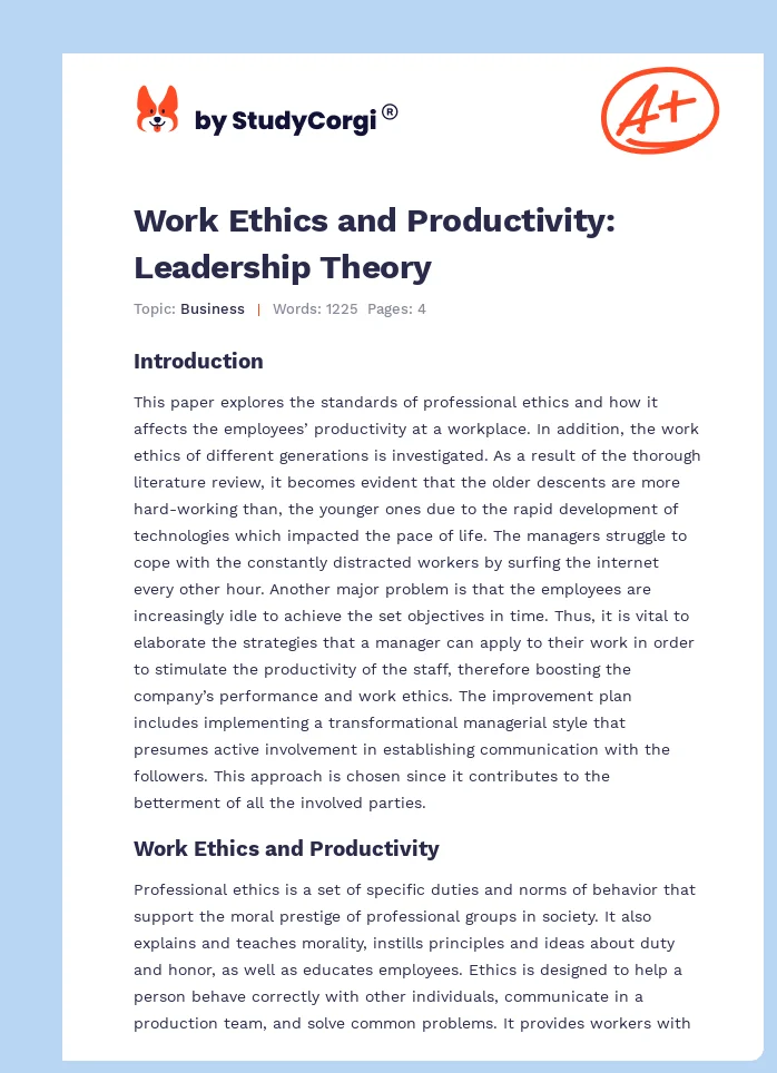 Work Ethics and Productivity: Leadership Theory. Page 1