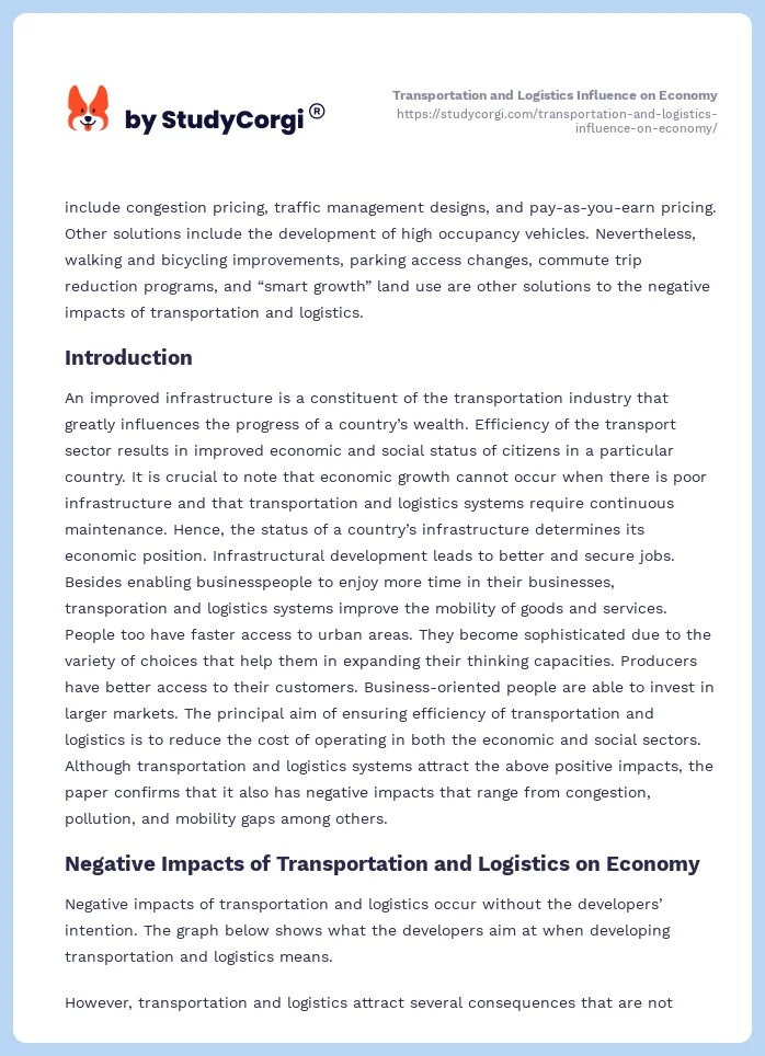 Transportation and Logistics Influence on Economy. Page 2