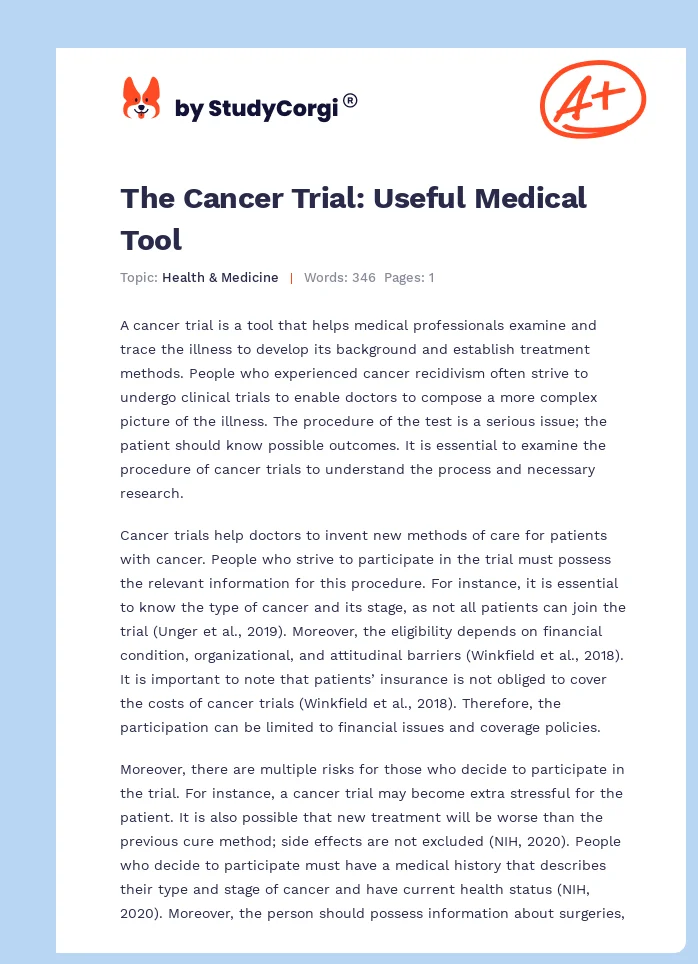 The Cancer Trial: Useful Medical Tool. Page 1