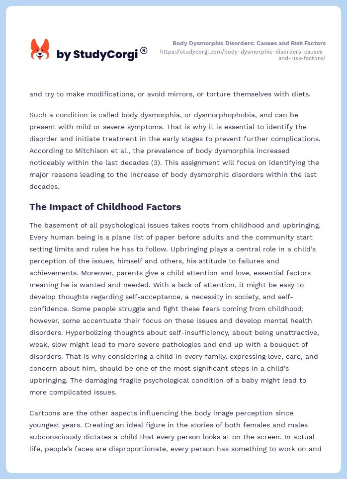 Body Dysmorphic Disorders: Causes and Risk Factors. Page 2