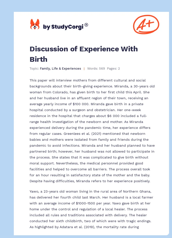 Discussion of Experience With Birth. Page 1