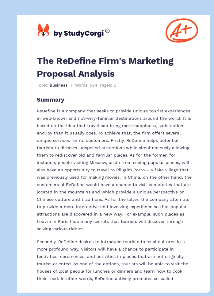 The ReDefine Firm's Marketing Proposal Analysis. Page 1