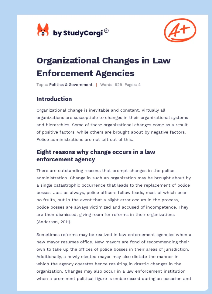 Organizational Changes in Law Enforcement Agencies. Page 1