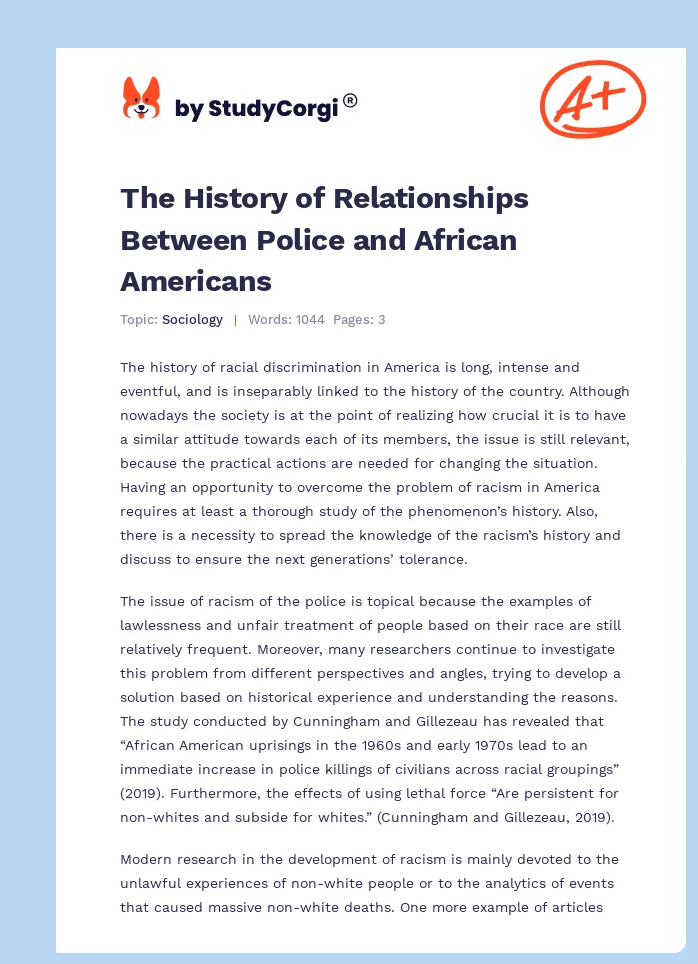 The History of Relationships Between Police and African Americans. Page 1