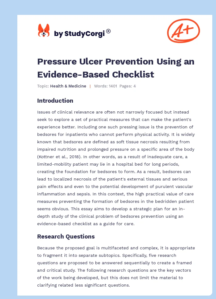 Pressure Ulcer Prevention Using an Evidence-Based Checklist. Page 1