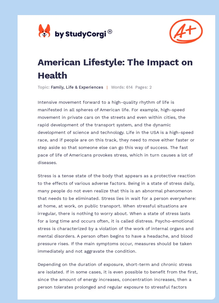 American Lifestyle: The Impact on Health. Page 1