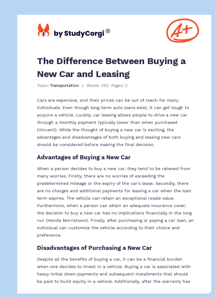 The Difference Between Buying a New Car and Leasing. Page 1