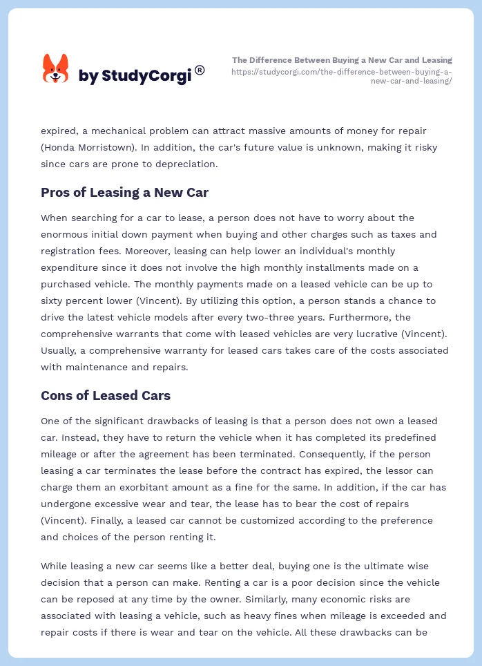 The Difference Between Buying a New Car and Leasing. Page 2