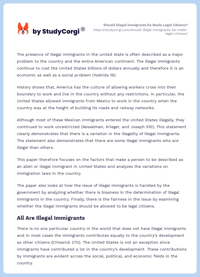Should Illegal Immigrants be Made Legal Citizens?. Page 2