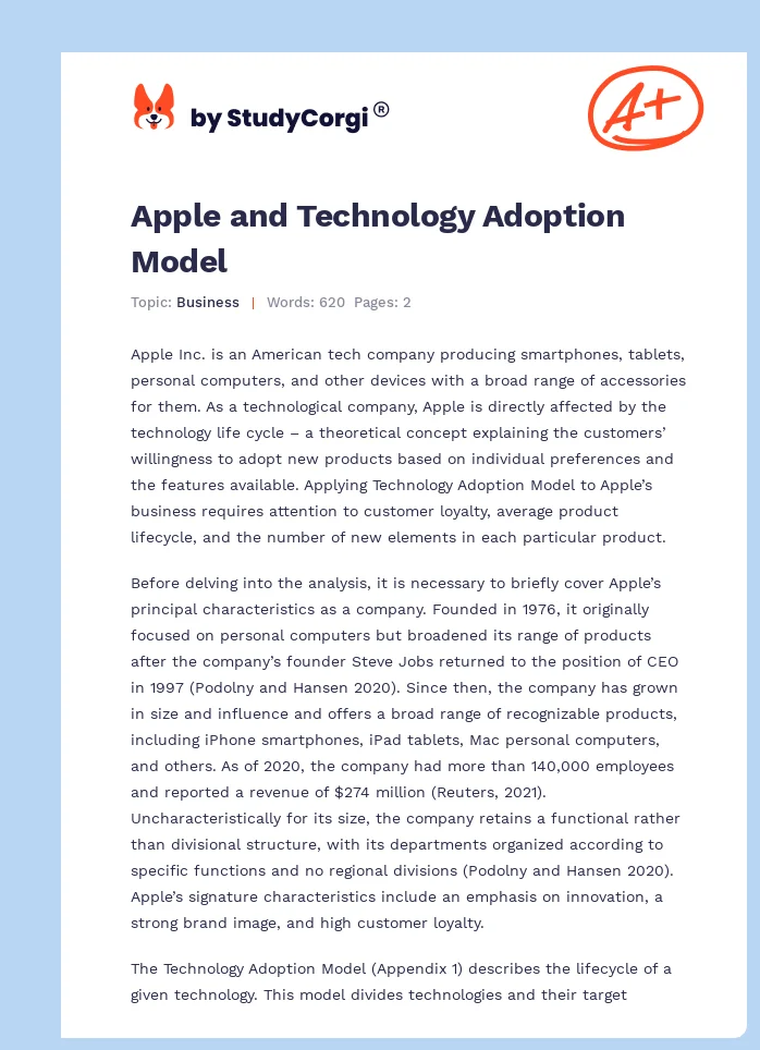 Apple and Technology Adoption Model. Page 1