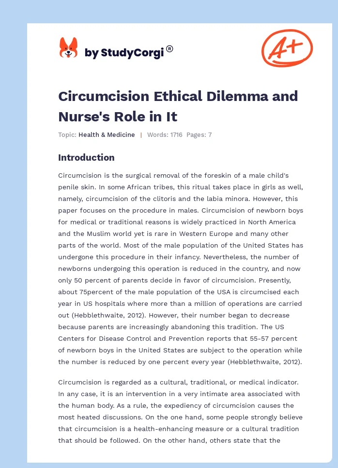 Circumcision Ethical Dilemma and Nurse's Role in It. Page 1