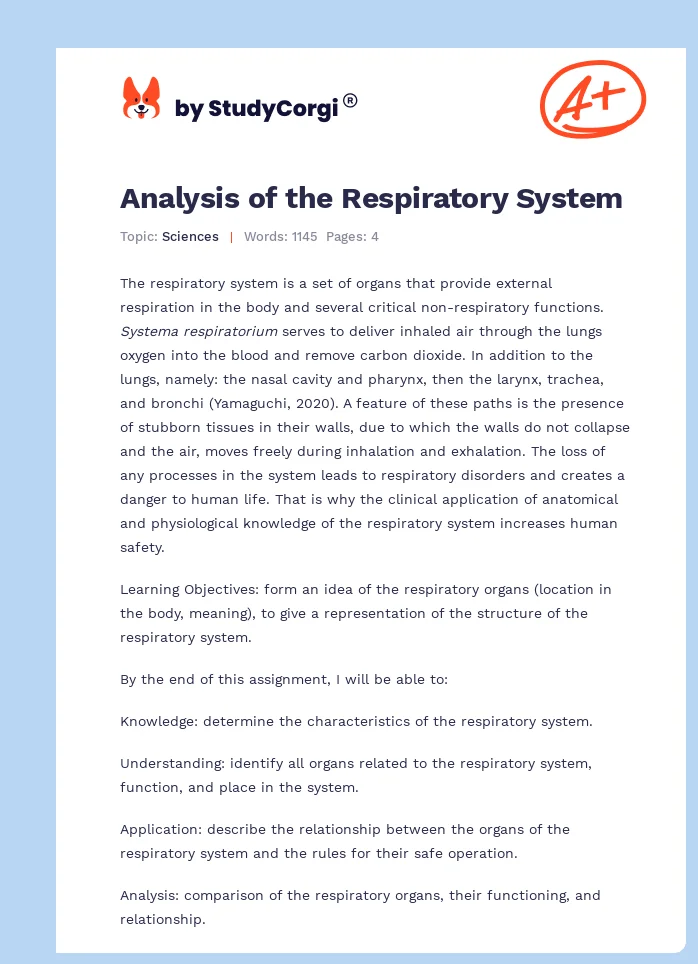Analysis of the Respiratory System. Page 1