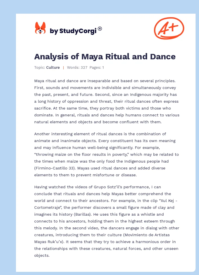 Analysis of Maya Ritual and Dance. Page 1
