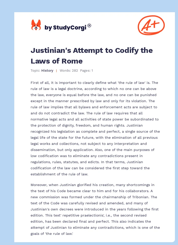 Justinian's Attempt to Codify the Laws of Rome. Page 1