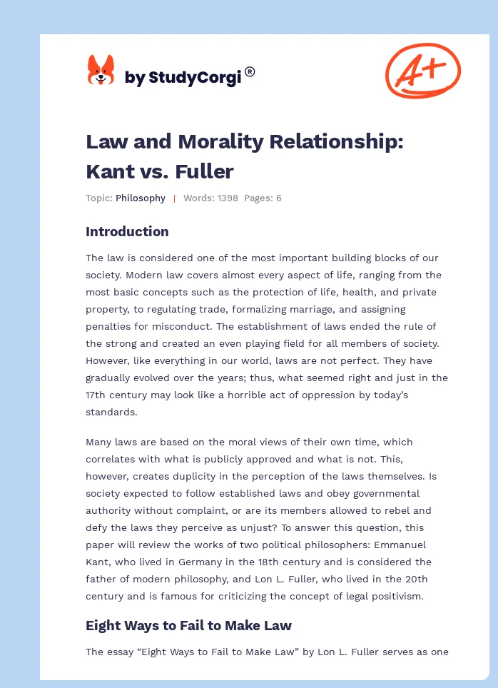 Law and Morality Relationship: Kant vs. Fuller. Page 1
