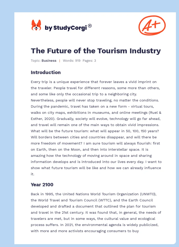 The Future of the Tourism Industry. Page 1
